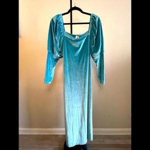 ASOS | Aqua Velvet Square Neck Puff Sleeve Dress (NWOT)